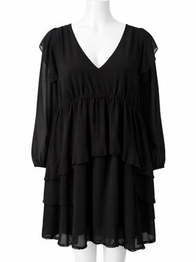 Boohoo Black Tiered Ruffle Dress – Size 18 – NWT